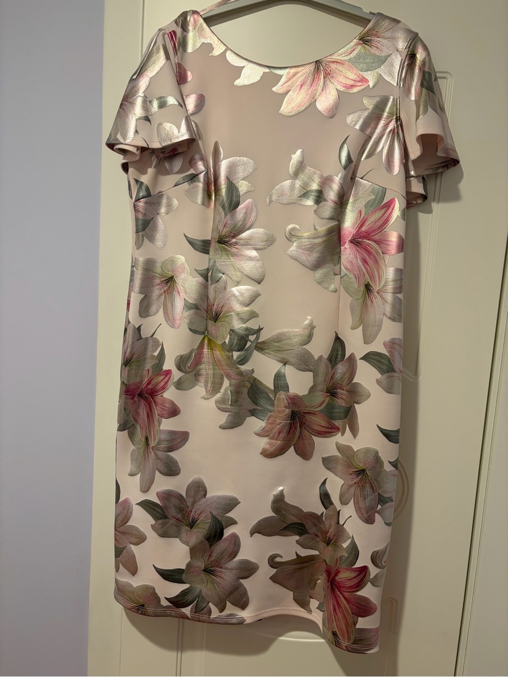 Pink Floral Metallic-Accent Mini Dress